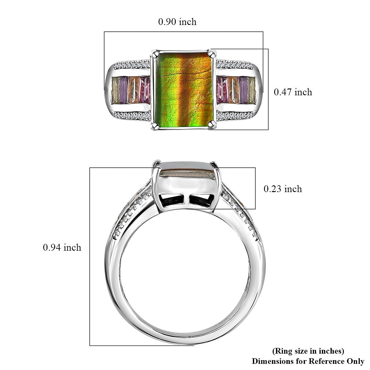 Canadian Ammolite and Multi Gemstone Ring in Platinum Over Sterling Silver (Size 6.0) 1.20 ctw