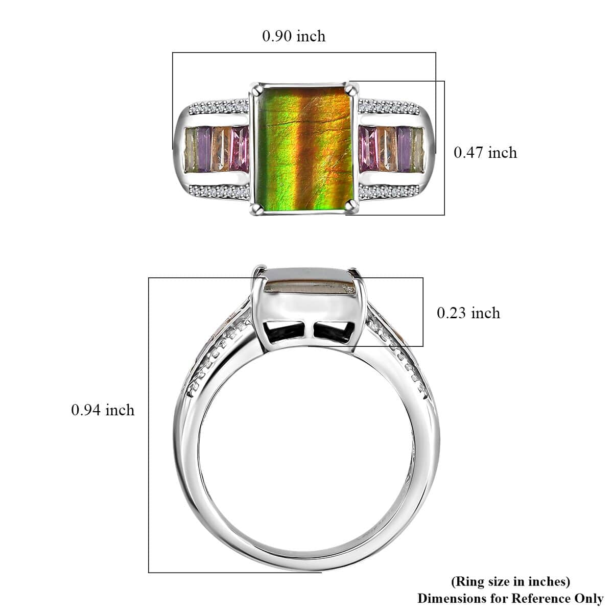 Canadian Ammolite (Rect 10x8mm), Multi Gemstone Ring in Platinum Over Sterling Silver (Size 6.0) 1.20 ctw image number 5