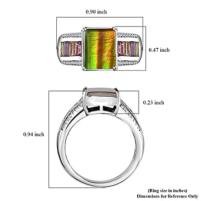 Canadian Ammolite and Multi Gemstone Ring in Platinum Over Sterling Silver (Size 6.0) 1.20 ctw