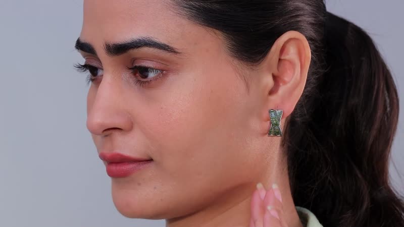 Green Diamond Hoop Earrings in Rhodium Over Sterling Silver 1.00 ctw