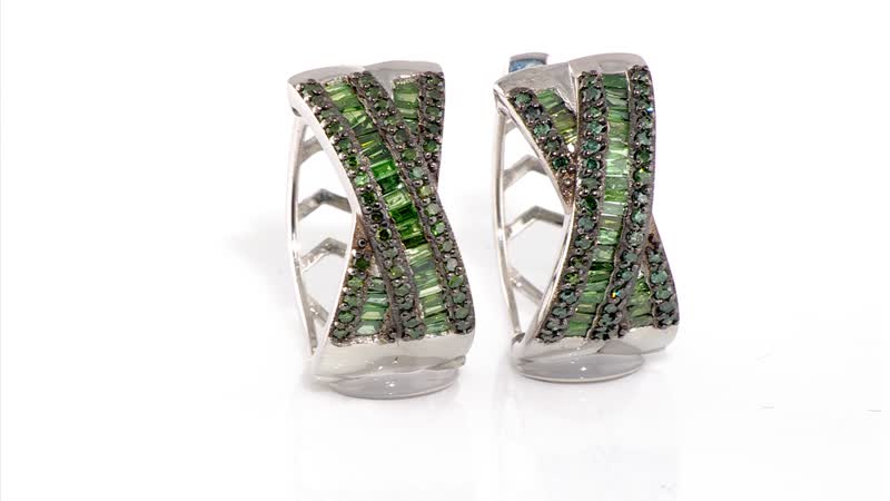 Green Diamond Hoop Earrings in Rhodium Over Sterling Silver 1.00 ctw