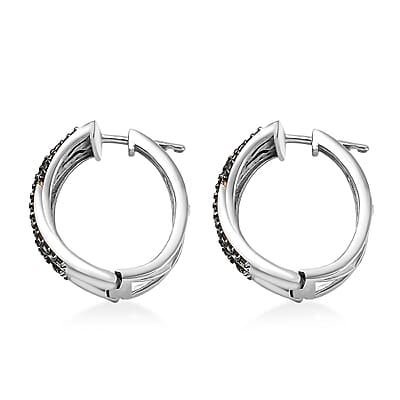 Green Diamond Hoop Earrings in Rhodium Over Sterling Silver 1.00 ctw