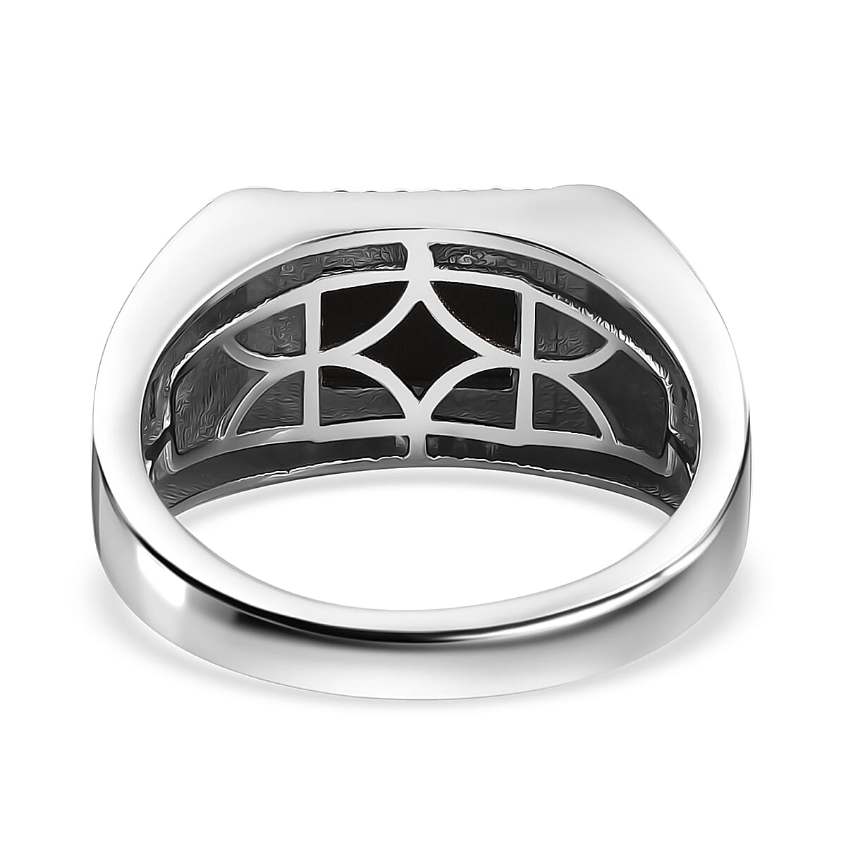 Canadian Ammolite and White Zircon Men's Ring in Platinum Over Sterling Silver (Size 10.0) 0.15 ctw