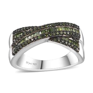 Green Diamond Ring in Rhodium Over Sterling Silver (Size 10.0) 0.50 ctw