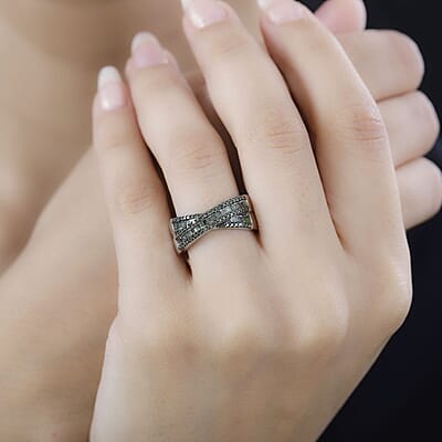 Green Diamond Ring in Rhodium Over Sterling Silver (Size 10.0) 0.50 ctw