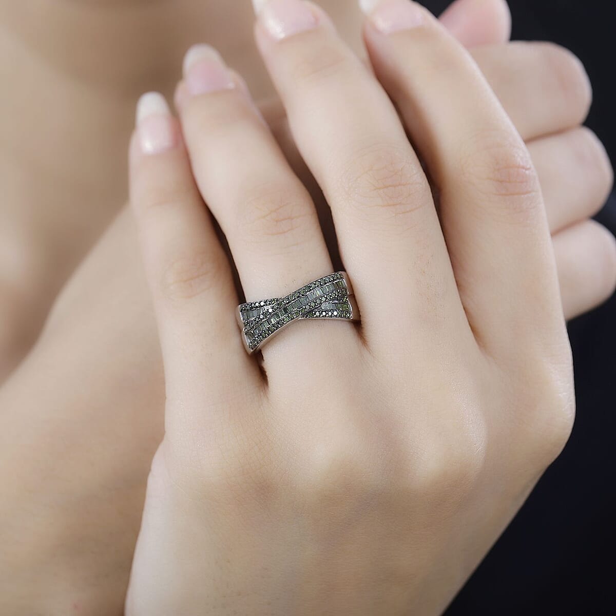 Green Diamond Ring in Rhodium Over Sterling Silver (Size 6.0) 0.50 ctw image number 2