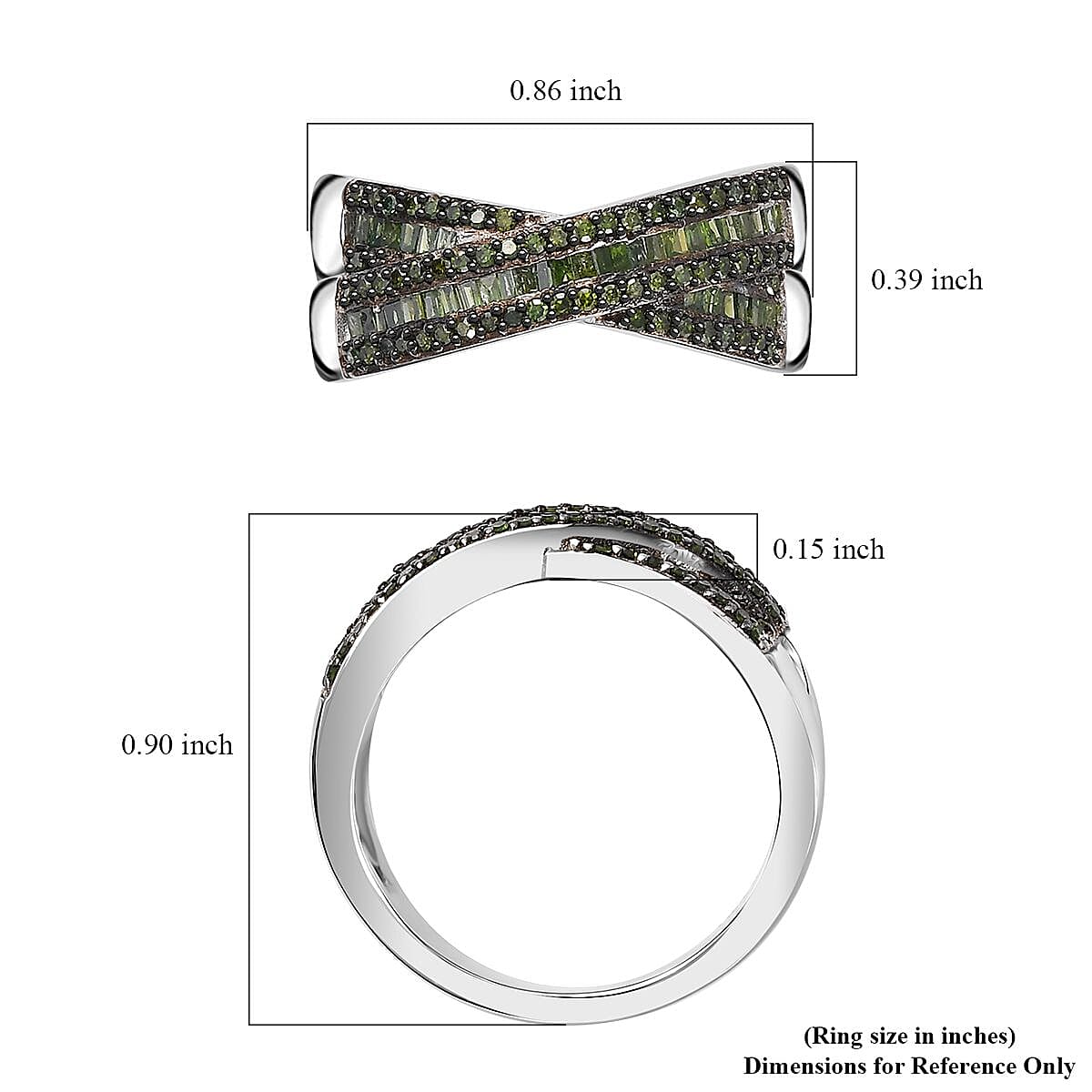 Green Diamond Ring in Rhodium Over Sterling Silver (Size 6.0) 0.50 ctw image number 5