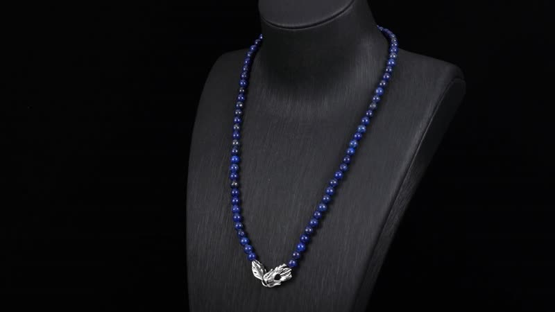 Lapis Lazuli 8mm Beaded Dragon Necklace (20-22 Inches) in Stainless Steel