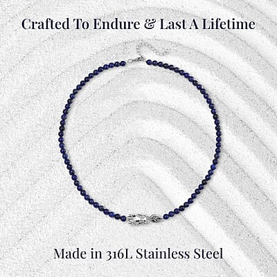 Lapis Lazuli 8mm Beaded Dragon Necklace (20-22 Inches) in Stainless Steel