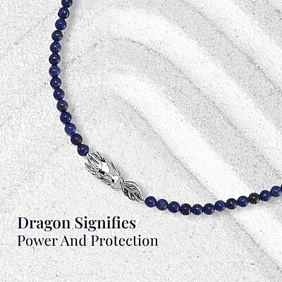 Lapis Lazuli 8mm Beaded Dragon Necklace (20-22 Inches) in Stainless Steel