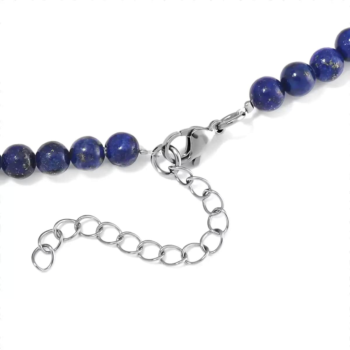 Lapis Lazuli Beaded Necklace with Dragon Clasp 20-22 Inches in Stainless Steel 150.00 ctw image number 8