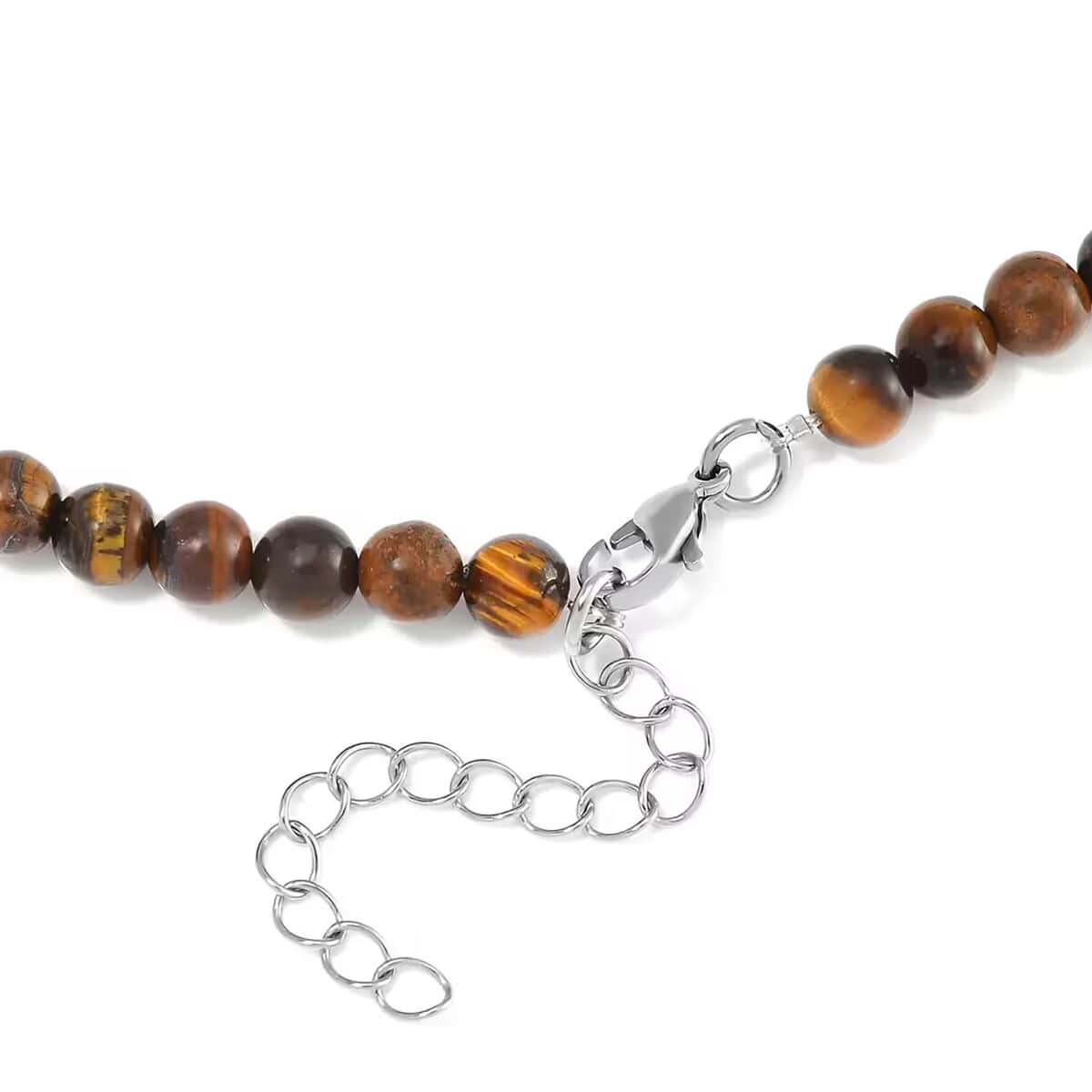 Yellow Tigers Eye Beaded Necklace with Dragon Clasp 20-22 Inches in Stainless Steel 150.00 ctw image number 8