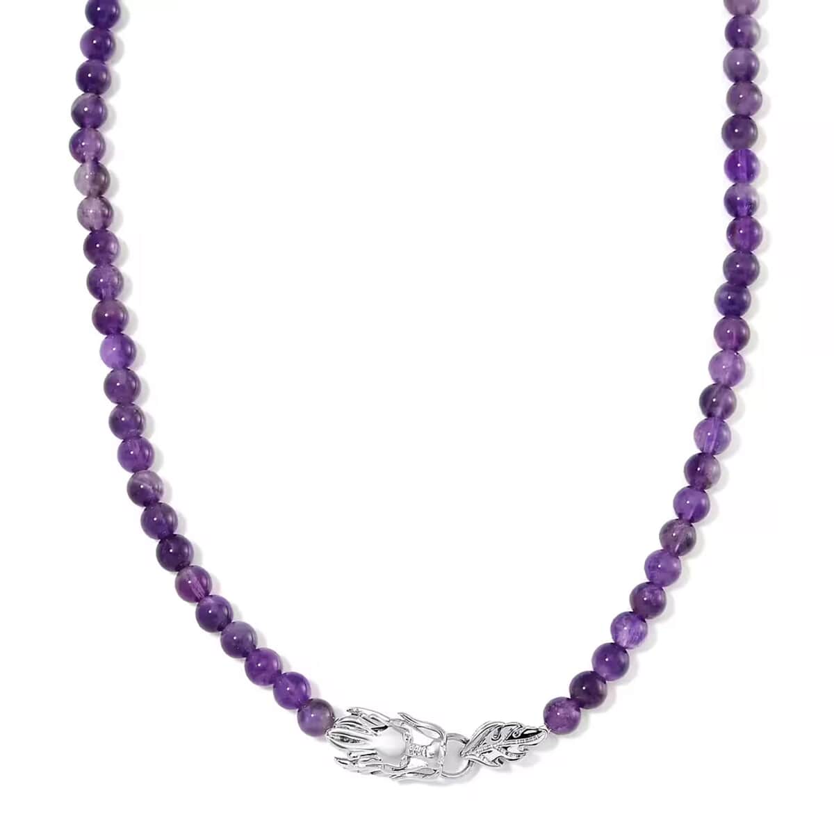 African Amethyst 5-7mm Beaded Dragon Necklace (20-22 Inches) in Stainless Steel 150.00 ctw image number 0