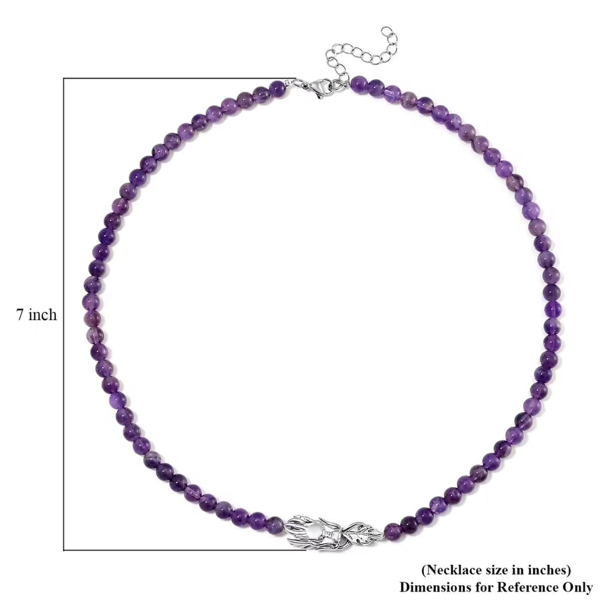 African Amethyst 5-7mm Beaded Dragon Necklace (20-22 Inches) in Stainless Steel 150.00 ctw image number 6