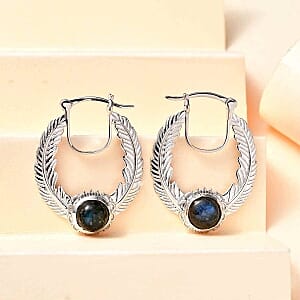 Labradorite 5.00 ctw Earrings in Rhodium Over Sterling Silver