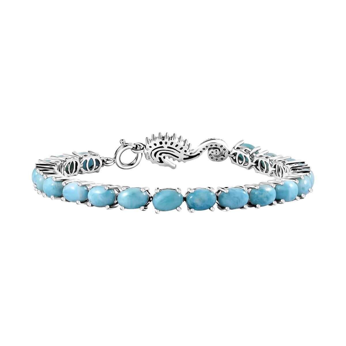 Larimar and Moissanite Seahorse Tennis Bracelet in Rhodium Over Sterling Silver (7.25 In) 20.00 ctw image number 0