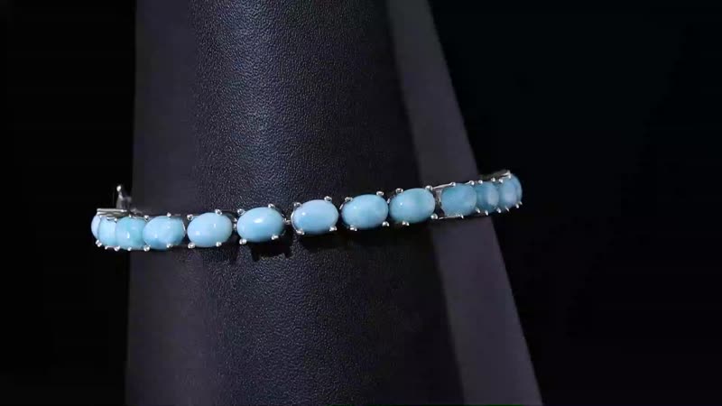 Premium Larimar, Moissanite Bracelet in Rhodium Over Sterling Silver (7.25 In) 20.00 ctw
