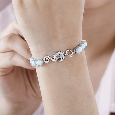 D'Joy Larimar and Moissanite Seahorse Tennis Bracelet in Rhodium Over Sterling Silver (7.25 In) 20.00 ctw