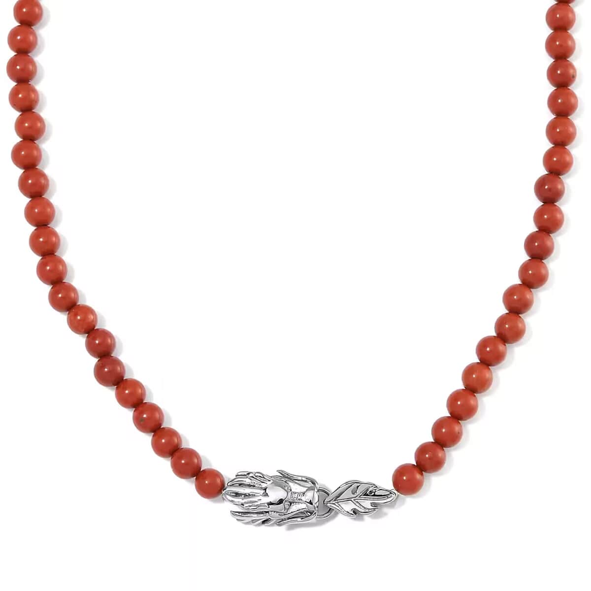 Red Jasper Beaded Necklace with Dragon Clasp 20-22 Inches in Stainless Steel 150.00 ctw image number 0