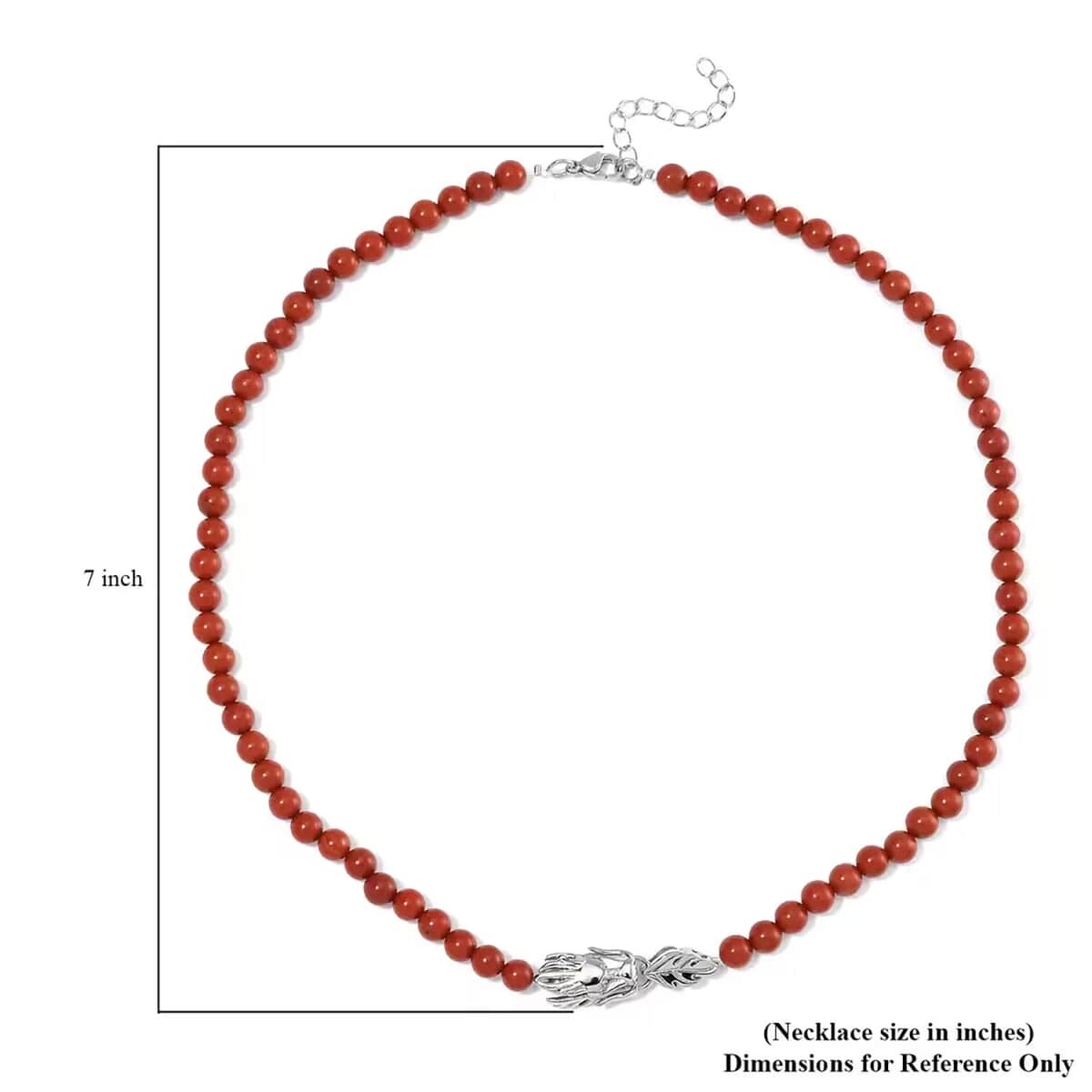 Red Jasper Beaded Necklace with Dragon Clasp 20-22 Inches in Stainless Steel 150.00 ctw image number 6