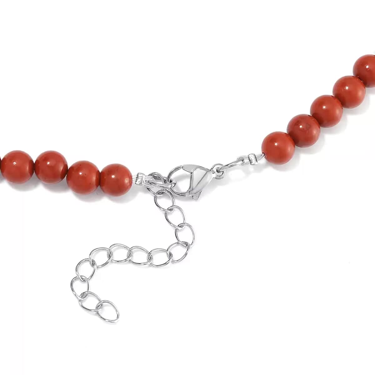 Red Jasper Beaded Necklace with Dragon Clasp 20-22 Inches in Stainless Steel 150.00 ctw image number 8