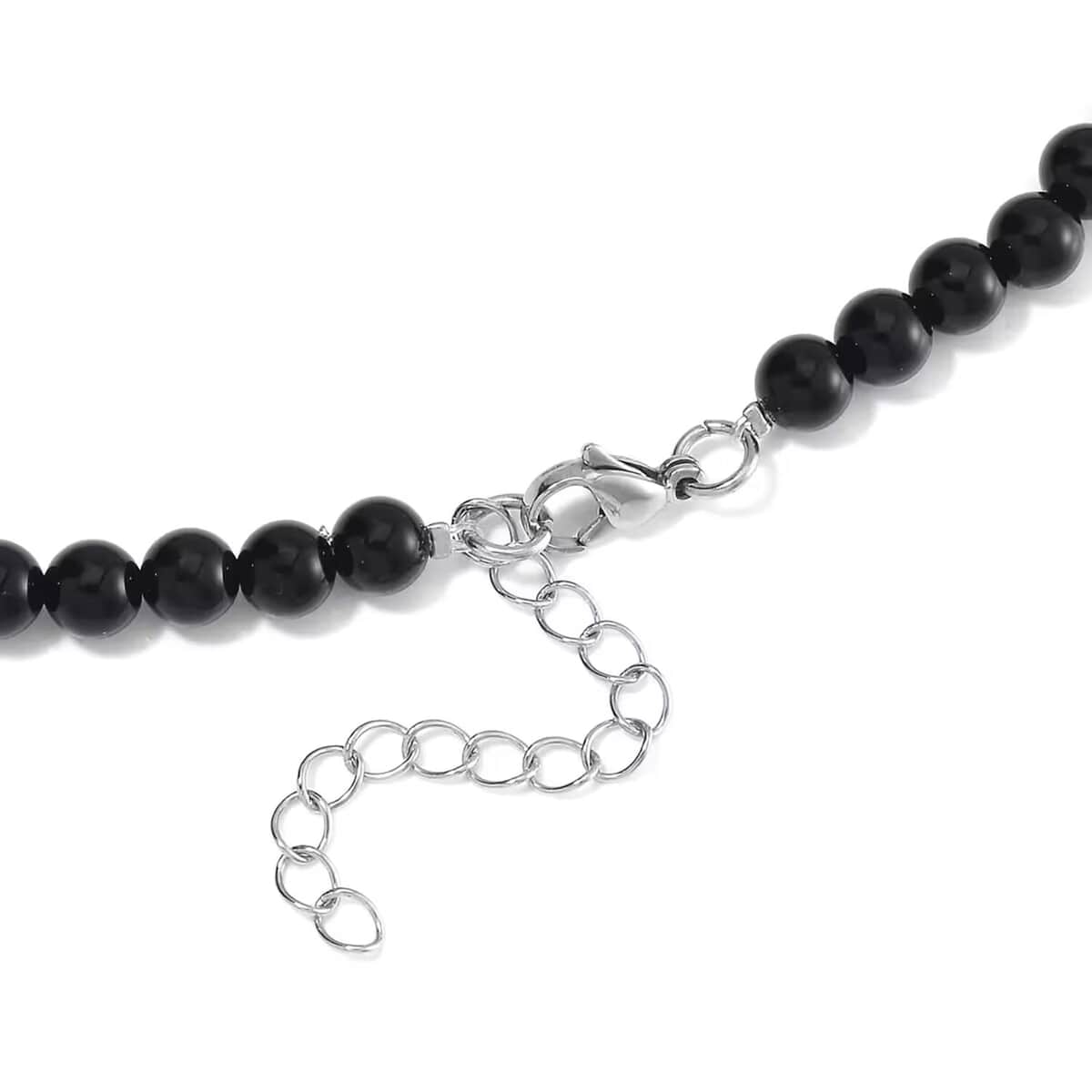 Black Onyx Beaded Necklace with Dragon Clasp 20-22 Inches in Stainless Steel 150.00 ctw image number 8