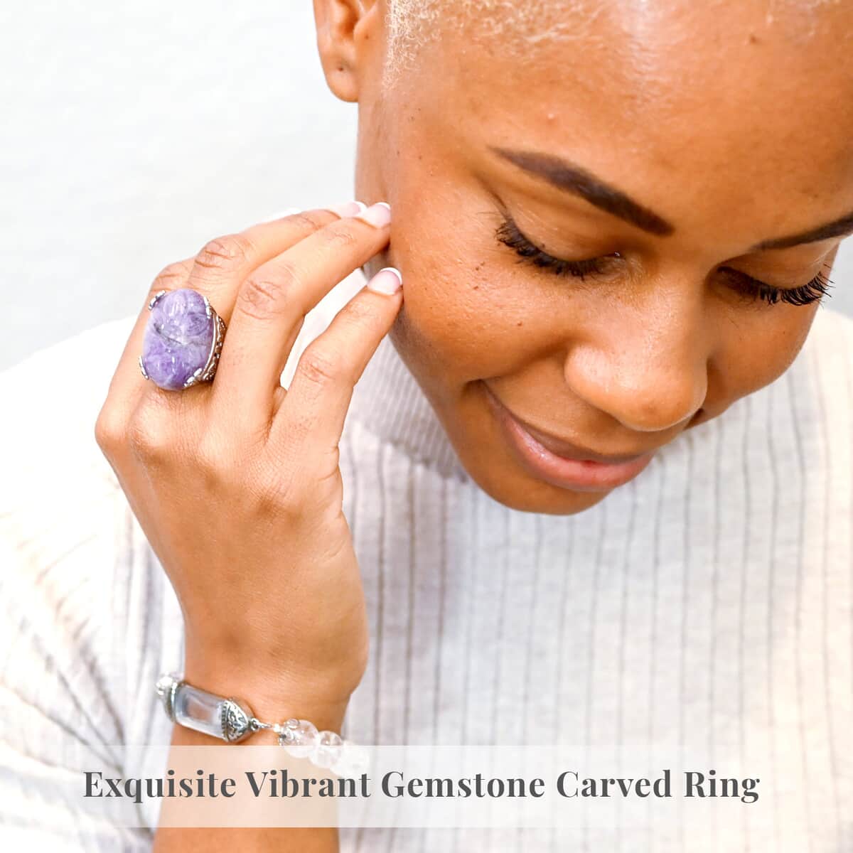 African Amethyst Carved Ring in Stainless Steel (Size 10.0) 5.00 ctw image number 1