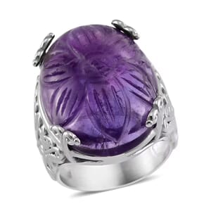 Hand Carved African Amethyst Dragon Flower Ring in Stainless Steel (Size 6.0) 5.00 ctw