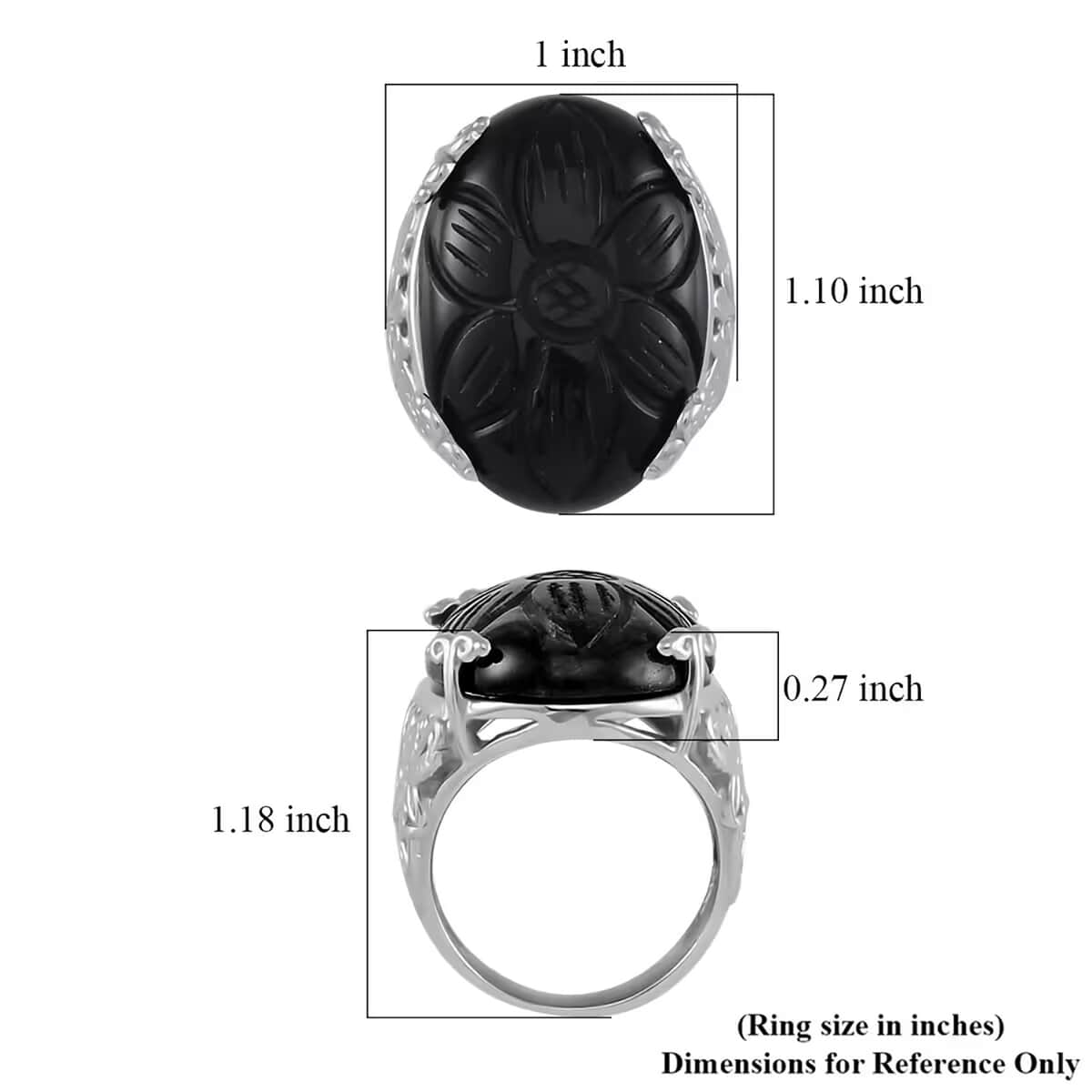 Black Onyx Carved Ring in Stainless Steel (Size 10.0) 5.00 ctw image number 6