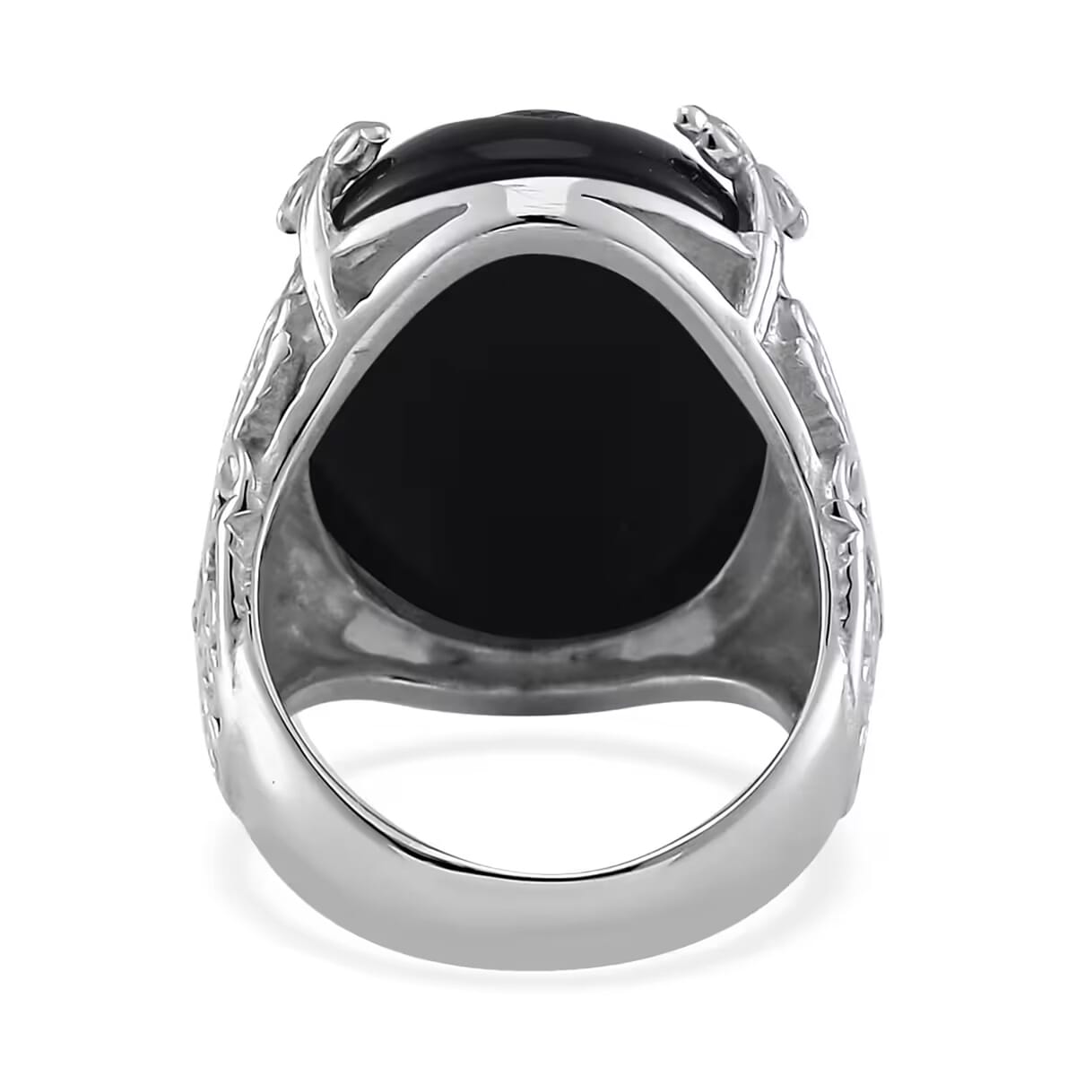 Hand Carved Black Onyx Dragon Flower Ring in Stainless Steel (Size 6.0) 5.00 ctw image number 5
