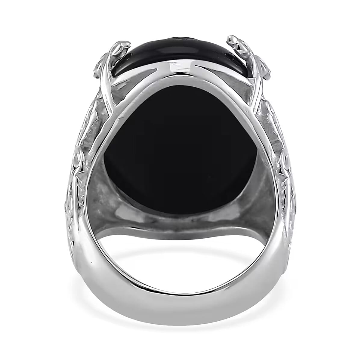 Hand Carved Black Onyx Dragon Flower Ring in Stainless Steel (Size 9.0) 5.00 ctw image number 5