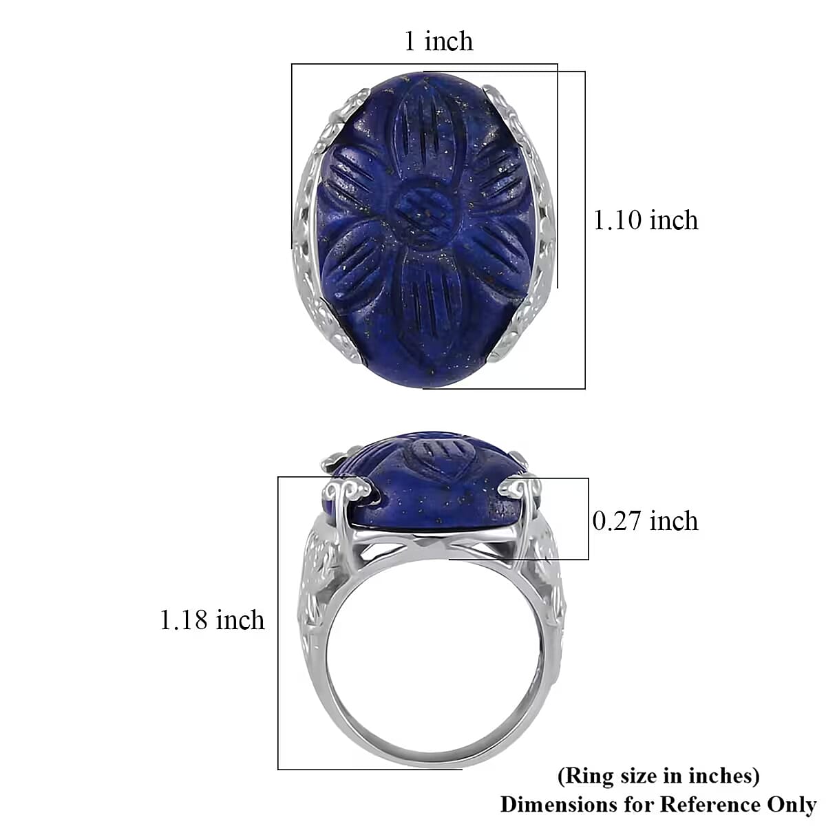 Hand Carved Lapis Lazuli Dragon Flower Ring in Stainless Steel (Size 7.0) 5.00 ctw image number 5
