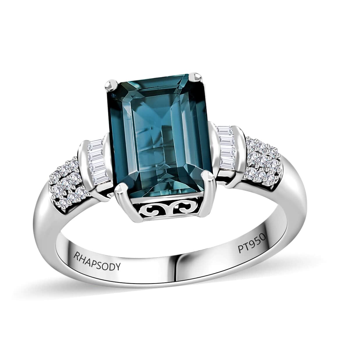 Certified & Appraised Rhapsody 950 Platinum AAAA Monte Belo Indicolite and E-F VS Diamond Ring (Size 10.0) 6.30 Grams 3.50 ctw image number 0