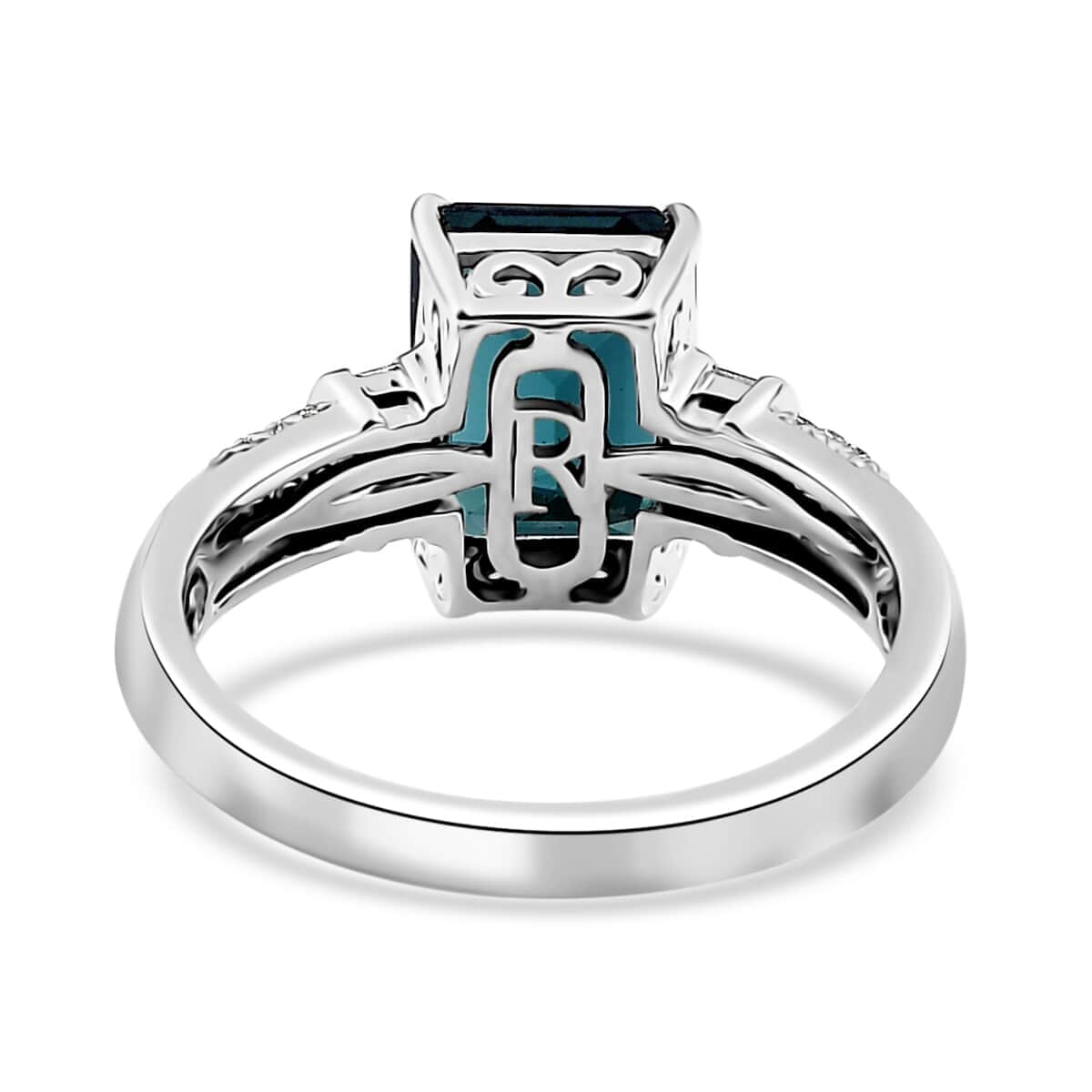 Certified & Appraised Rhapsody AAAA Monte Belo Indicolite and E-F VS Diamond 3.50 ctw Ring in 950 Platinum (Size 6.0) 6.30 Grams image number 4