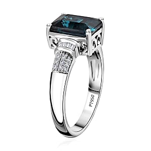 Certified & Appraised Rhapsody AAAA Monte Belo Indicolite and E-F VS Diamond 3.50 ctw Ring in 950 Platinum (Size 9.5) 6.30 Grams