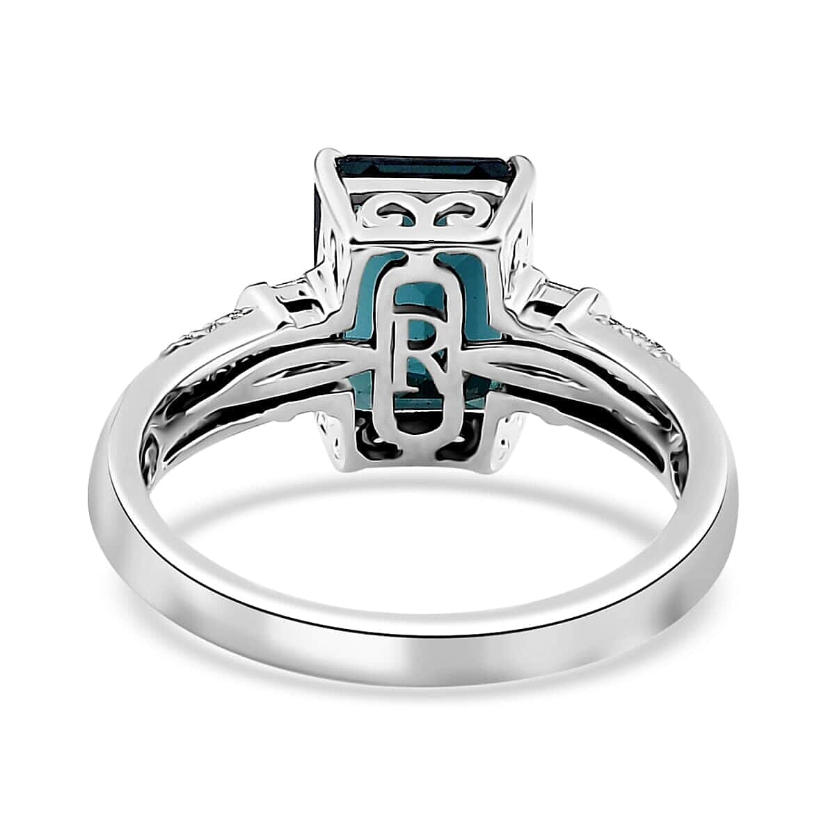 Certified & Appraised Rhapsody AAAA Monte Belo Indicolite and E-F VS Diamond 3.50 ctw Ring in 950 Platinum (Size 9.5) 6.30 Grams image number 4