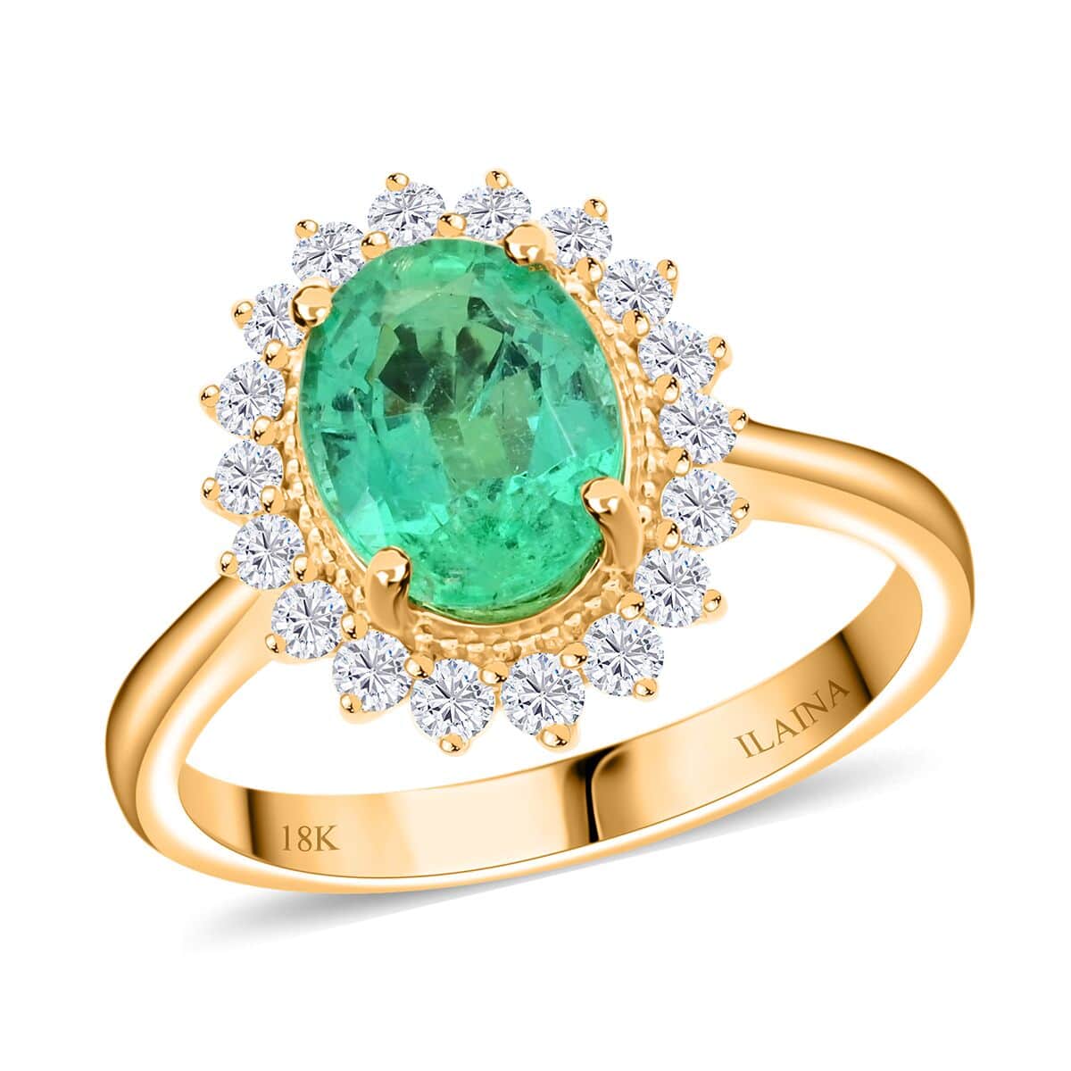 Certified & Appraised Iliana AAA Kagem Zambian Emerald and SI Diamond 2.20 ctw Sunburst Ring in 18K Yellow Gold (Size 5.5) 4.80 Grams image number 0