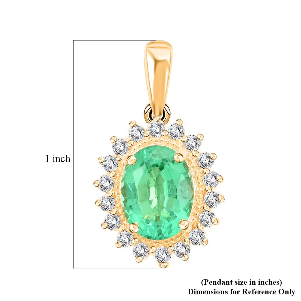 Iliana 18K Yellow Gold AAA Kagem Zambian Emerald and SI Diamond Sunburst Pendant 2.20 ctw image number 5