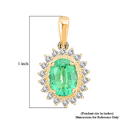 Iliana 18K Yellow Gold AAA Kagem Zambian Emerald and SI Diamond Sunburst Pendant without Chain 2.20 ctw