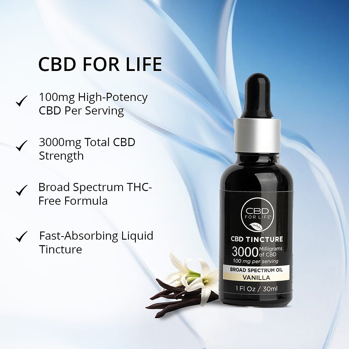 CBD For Life 3000mg Vanilla CBD Tincture (1oz) image number 2