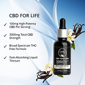 CBD For Life 3000mg Vanilla CBD Tincture (1oz)