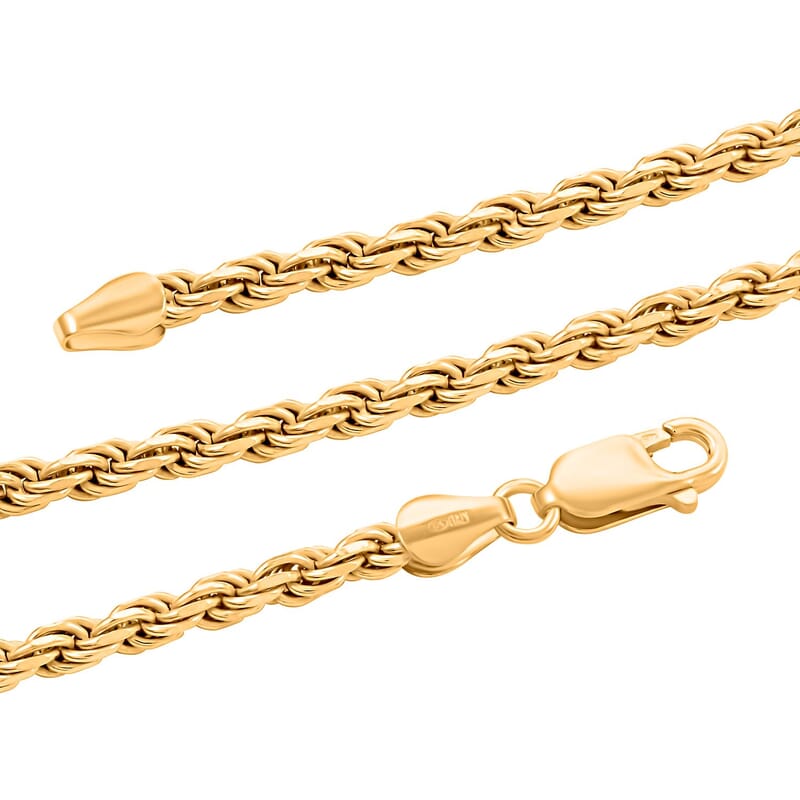 14K Yellow Gold Over Sterling Silver Rope Necklace 22 Inches 26.80 Grams