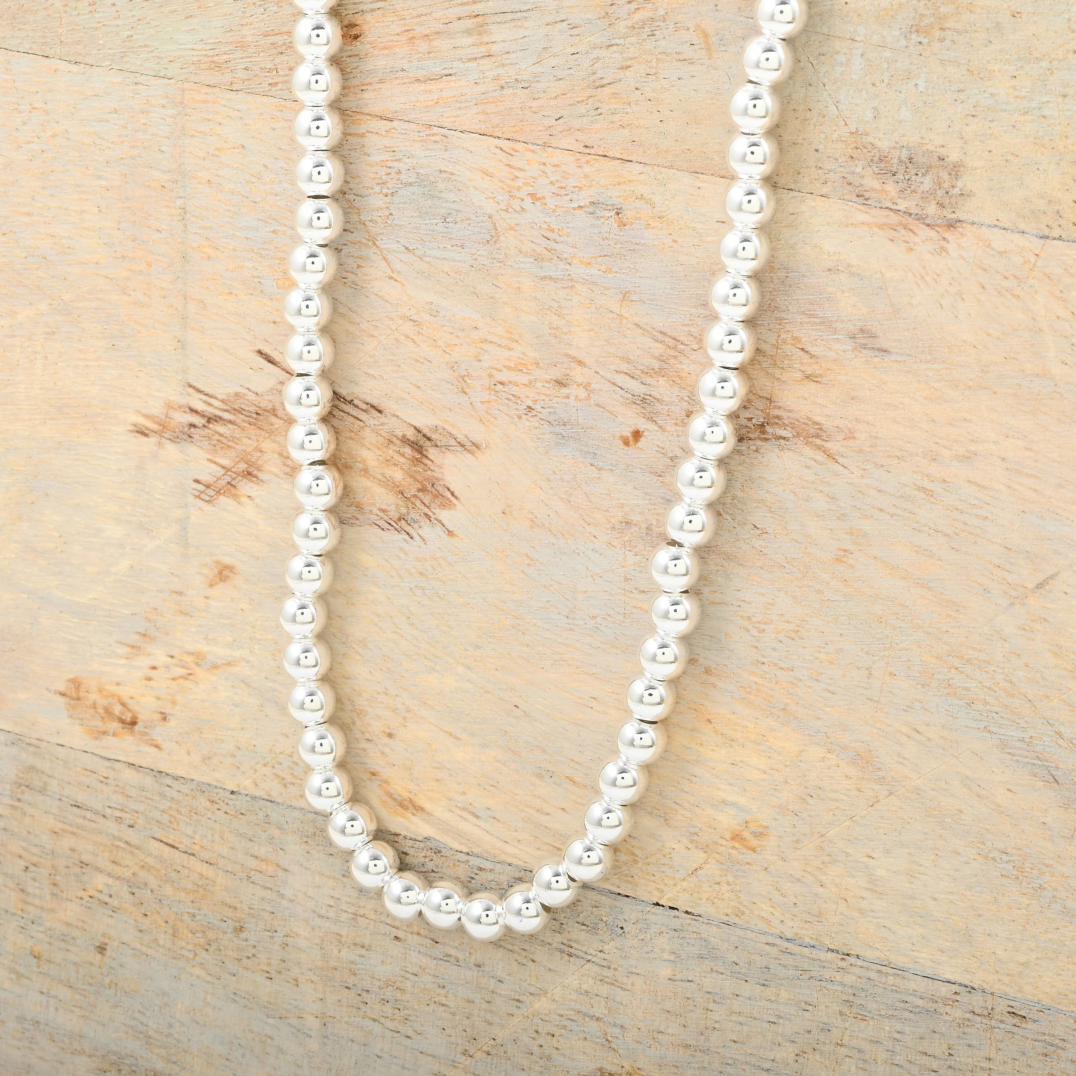 Sterling Silver Beaded Necklace 24 Inches 24.50 Grams