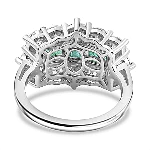 AAA Emerald and Multi Gemstone 3.71 ctw Ring in Rhodium Over Sterling Silver (Size 6.5)