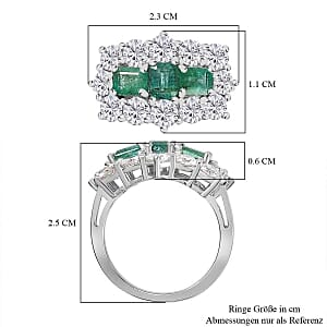 AAA Emerald and Multi Gemstone 3.71 ctw Ring in Rhodium Over Sterling Silver (Size 6.5)