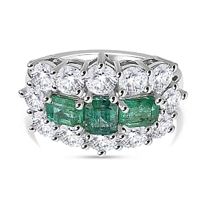 AAA Emerald and Multi Gemstone 3.71 ctw Ring in Rhodium Over Sterling Silver (Size 10.0) (5.29 g)