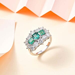 AAA Emerald and Multi Gemstone 3.71 ctw Ring in Rhodium Over Sterling Silver (Size 10.0) (5.29 g)