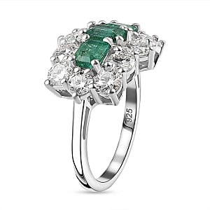 AAA Emerald and Multi Gemstone 3.71 ctw Ring in Rhodium Over Sterling Silver (Size 10.0) (5.29 g)
