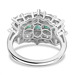 AAA Emerald and Multi Gemstone 3.71 ctw Ring in Rhodium Over Sterling Silver (Size 10.0) (5.29 g)