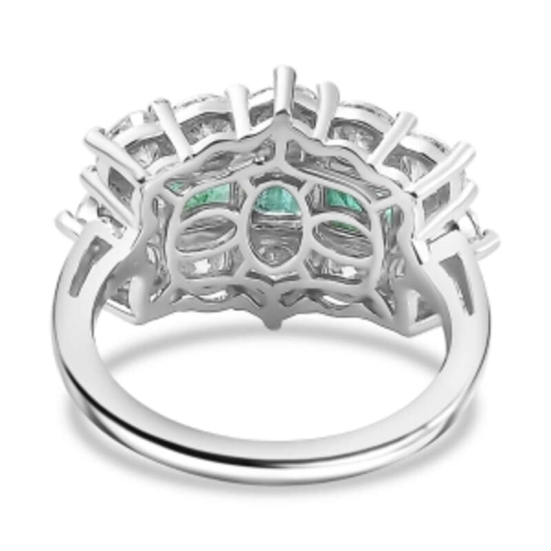 AAA Emerald and Moissanite 3.71 ctw Ring in Rhodium Over Sterling Silver (Size 10.0) (5.29 g)